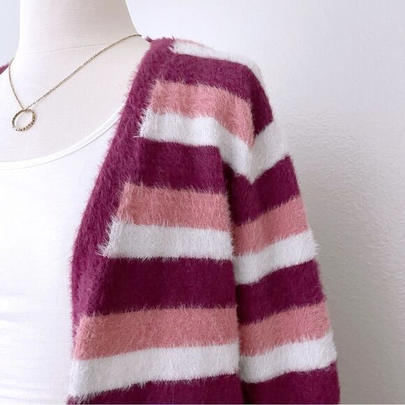 Fuzzy Open Front Striped Cardigan - Picture 4 of 5